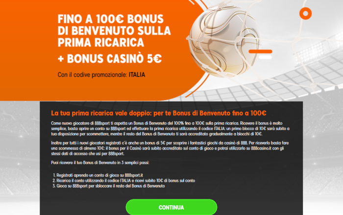 888 sport bonus scommesse