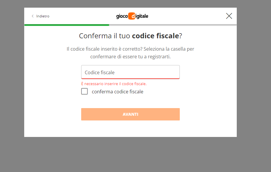 inserisci codica fiscal Gioco Digitale