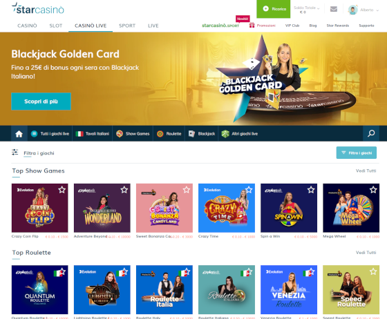 La pagina principale del casinò live di Starcasinò