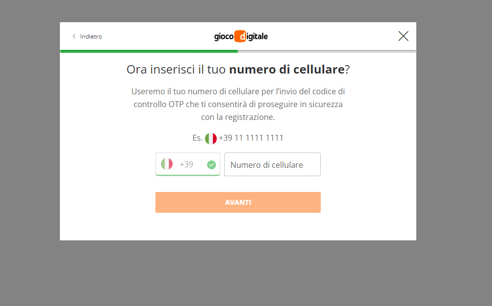 inserisci numero di cellulare Gioco digitale