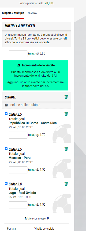 Multipla a tre eventi Pokerstars