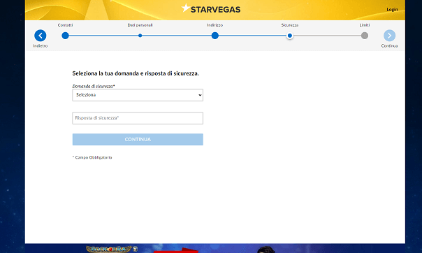 Scegli la domanda di sicurezza Starvegas
