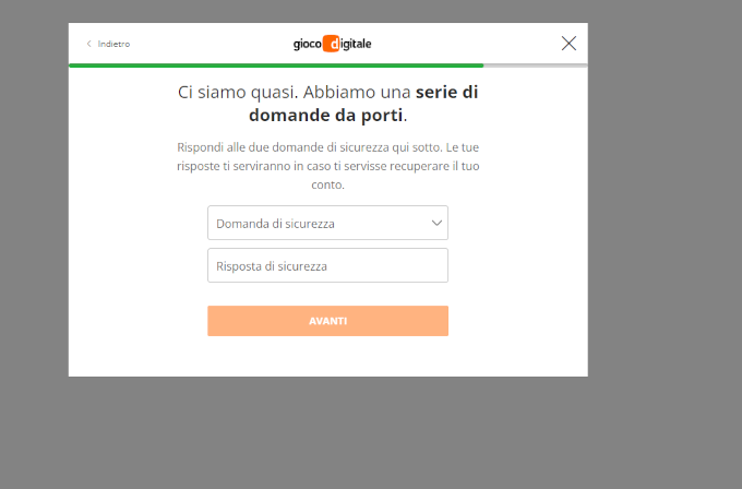 Scegli la domanda di sicurezza Gioco Digtale
