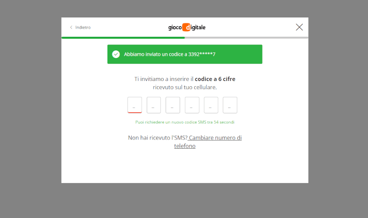 Inserisci il codice di verifica Gioco Digitale