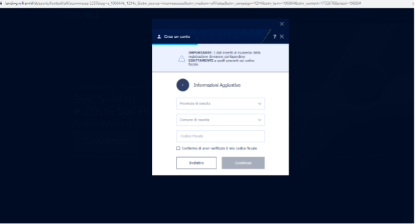 William Hill registrazione panel 2
