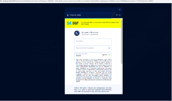 William Hill registrazione panel 5