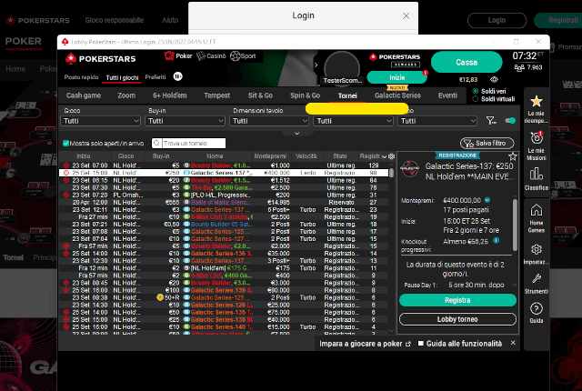 Sezione Tornei Pokerstars