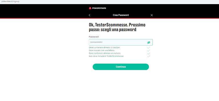 selezionare la password pokerstars