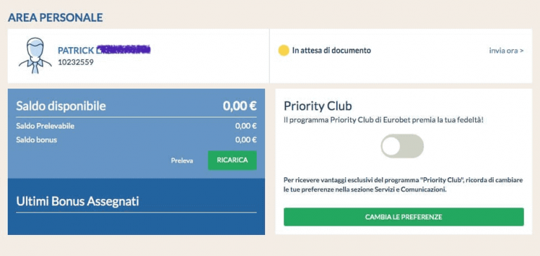 Area Personale Registrazione Eurobet 