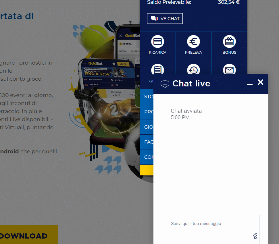 Assistenza ai clienti Goldbet italia