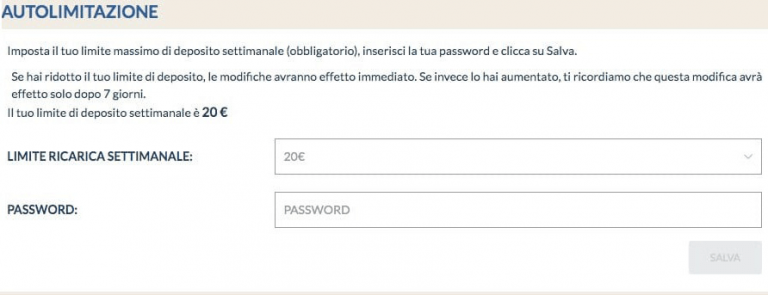 Autolimitazione Registrazione Eurobet