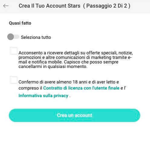 conferma la tua età Betstars 