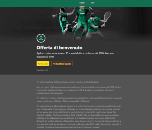 Bonus di benvenuto Bet365