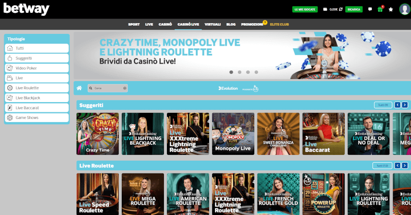 casinò live di Betway