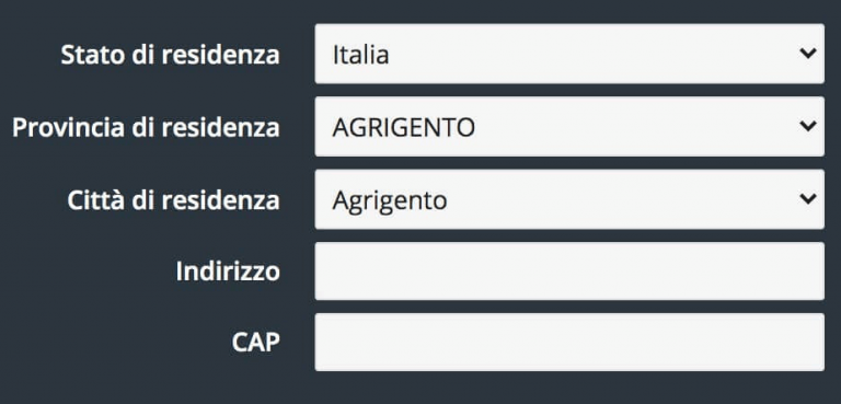  Inserisci i dati di residenza sportpesa