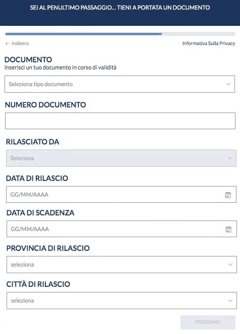 inserire gli estremi del documento di riconoscimento registrazione Eurobet