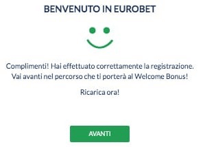 Registrazione Eurobet completata