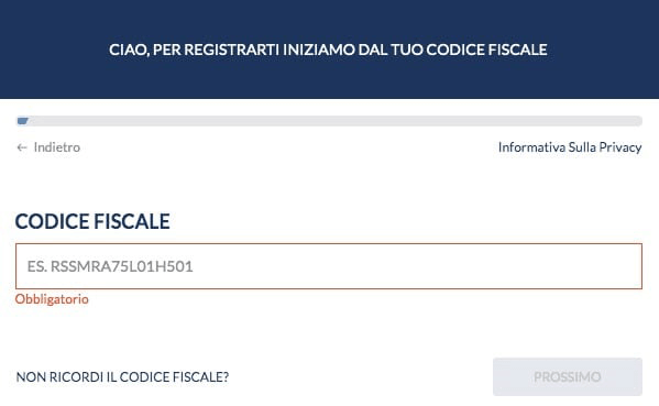 Fiscal code Registrazione Eurobet