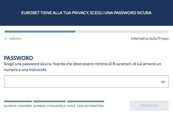 Inserisci Password Registrazione Eurobet