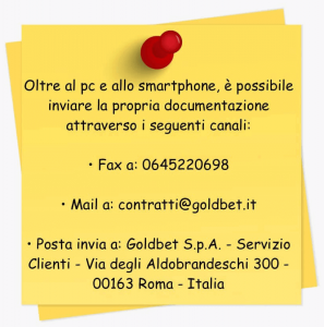 sospensione del conto. registrazione Goldbet