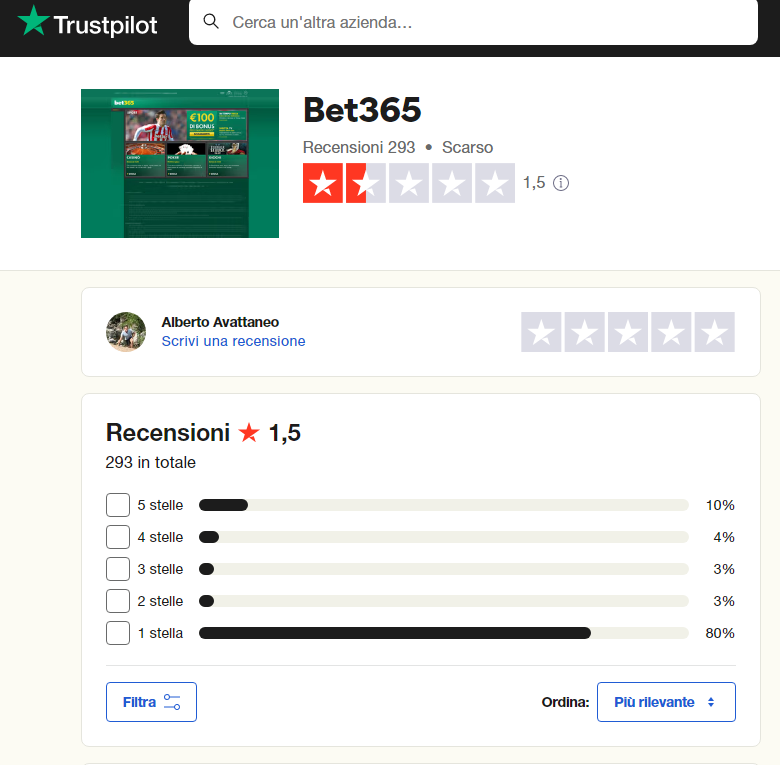 valutazione di Trustpilot bet365