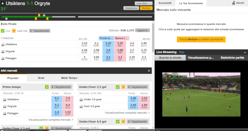 La partita dal vivo sta accadendo tra due squadre su betfair