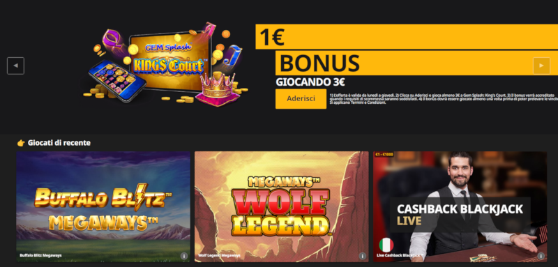 Sezione Casinò su Betfair Italia