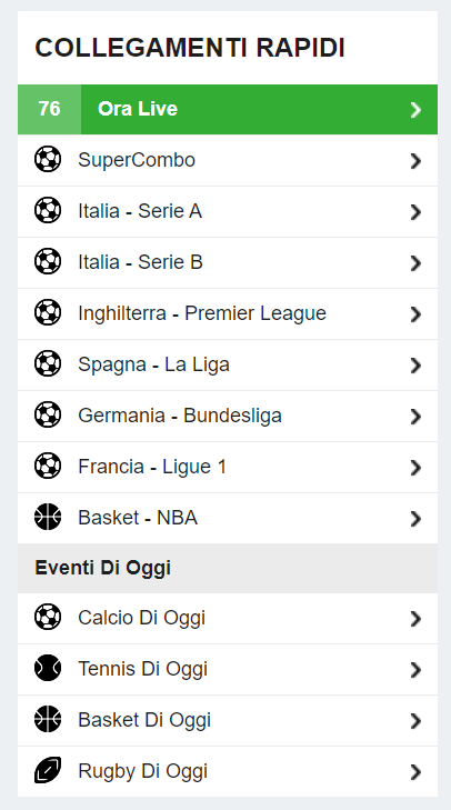 Sezione scommesse sportive di Betfair italia